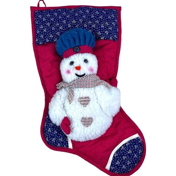 Santas Best Snowman Christmas Holiday Stocking Plush 3D Puffy Raised Quilted 17" - Picture 1 of 6